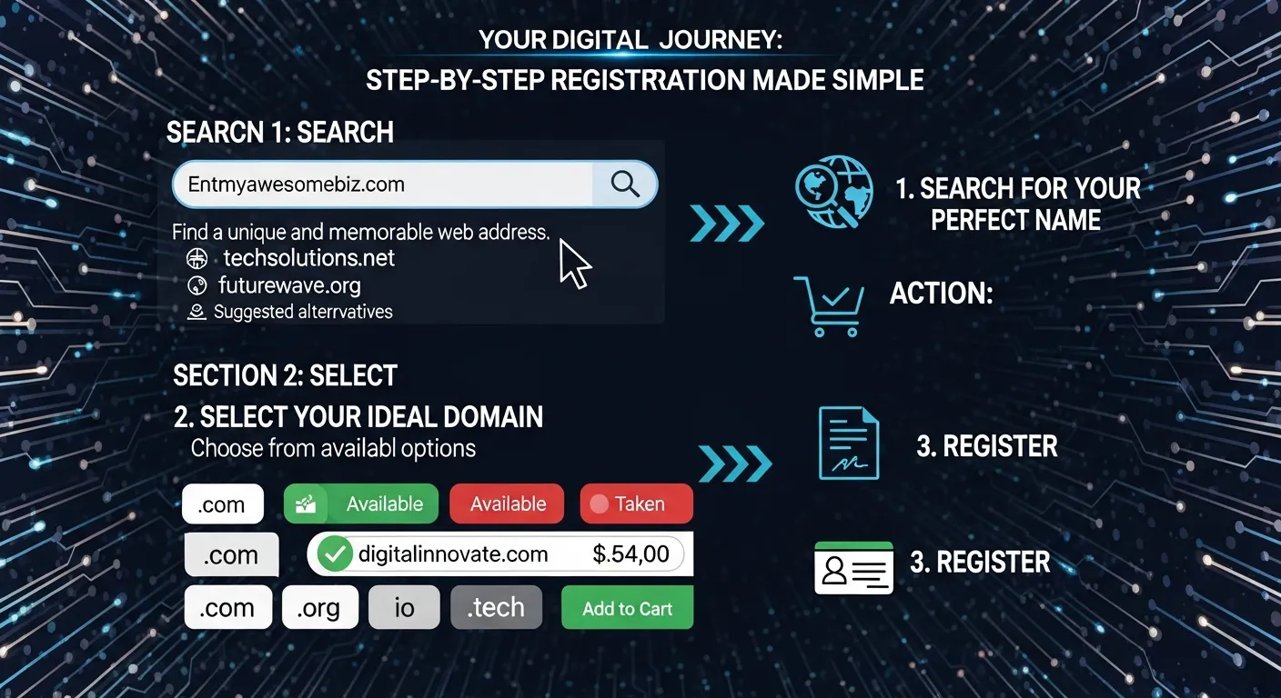 Step-by-step instructions for registering an internet domain for a website and tips for maintaining and renewing the domain.